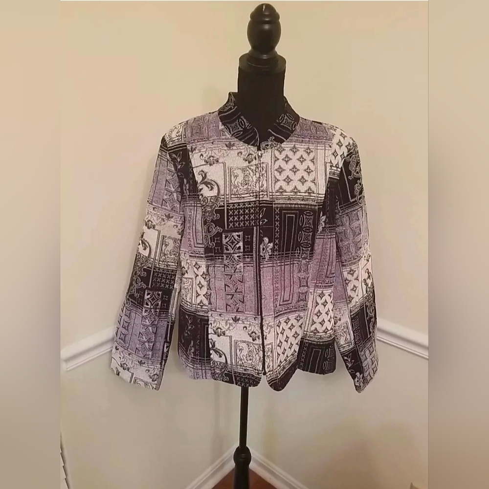Christopher & Banks Blazer Long Sleeve Gray /Blk / Light Purple NWT Size L